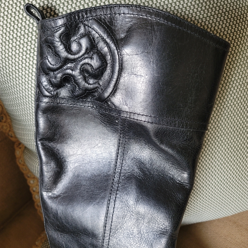 Tory Burch Marlene Black Leather Knee-High Boots